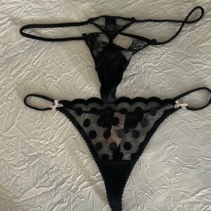Victoria's Secret Black Polka Dot Lace/Designer Collection Panty Set M